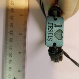 Leather "I Heart Jesus" adjustable bracelet